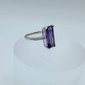 Long Octagonal Amethyst and Diamond Ring