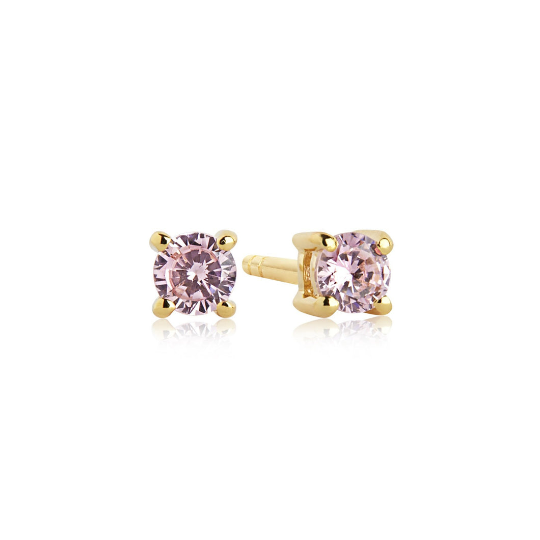 Sif Jakobs Princess Piccolo Stud Earrings - 18 Carat Gold Plate & Pink Zirconia