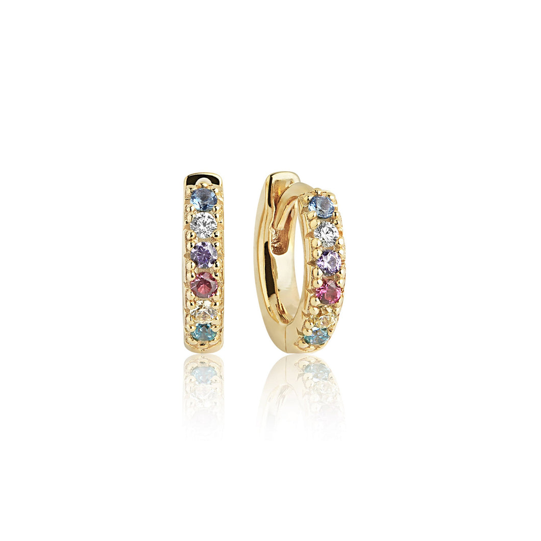 Sif Jakobs Ellera Piccolo Small Hoop Earrings - 18 Carat Gold Plate & Multicoloured Zirconia