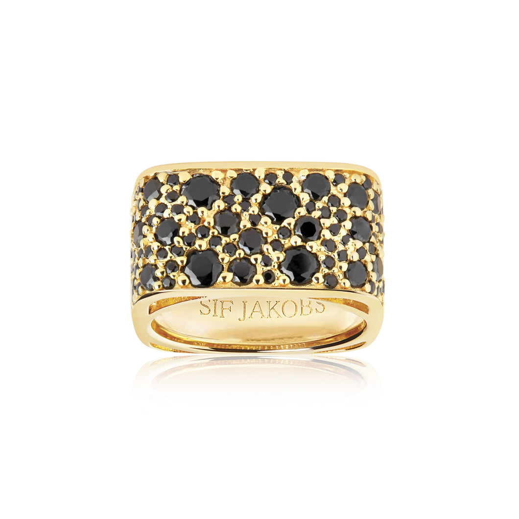 Sif Jakobs Novara Quadrato Ring - 18 Carat Gold Plate & Black Zirconia