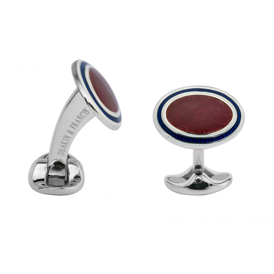 Sterling Silver White, Navy & Deep Pink Enamel Cufflinks