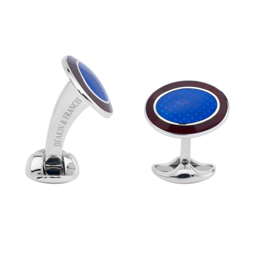 Sterling Silver Maroon Red & Royal Blue Enamel Cufflinks